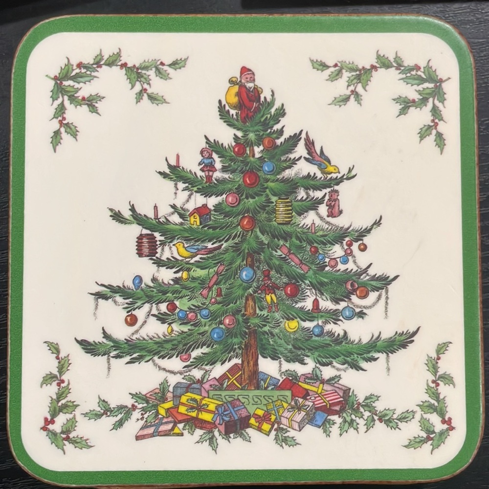 Pimpernel acrylic traditional Christmas tree drink coaster set of 6 each box